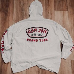 Vintage Ron Jon White Hoodie with Red and Black Logo